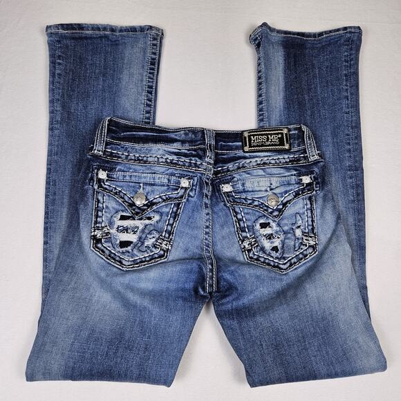 Miss Me Boot Jeans Womens 27 Flap Pockets Western Cowgirl Thick Stitch JD104686 - Picture 1 of 16